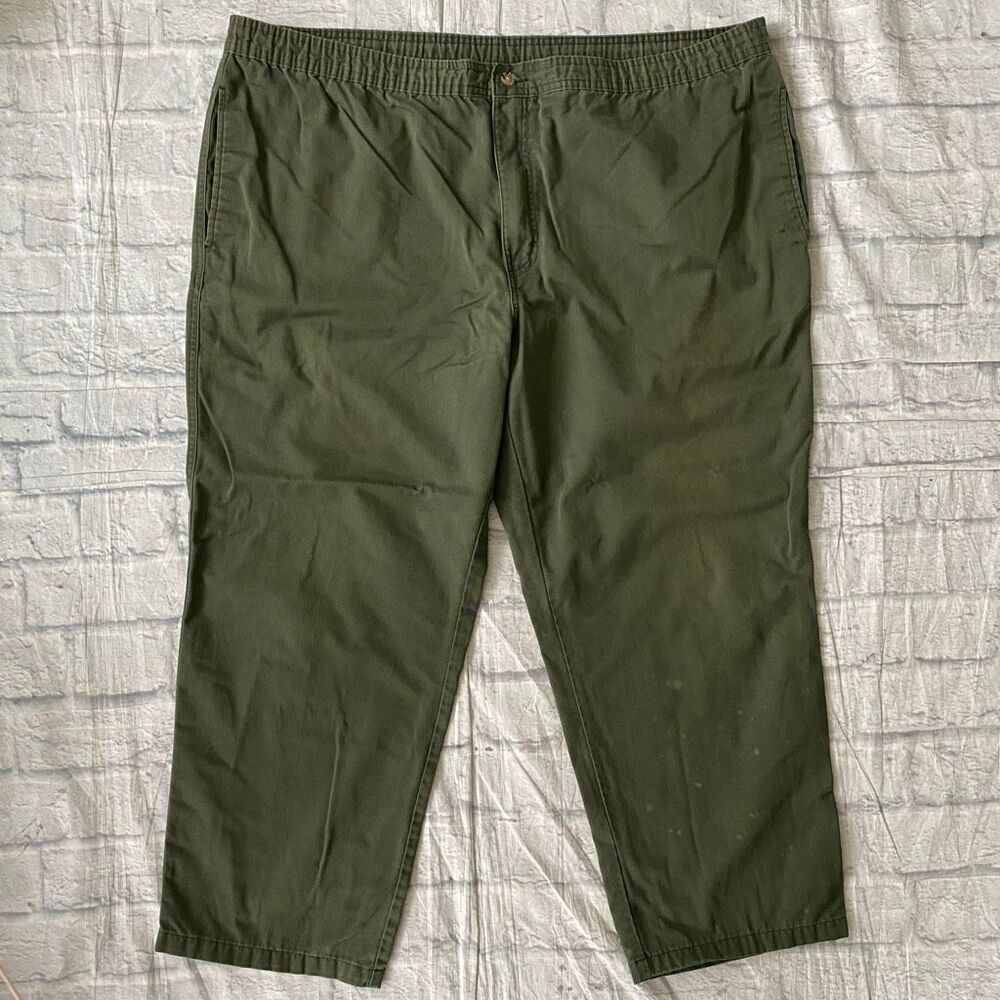 Puritan men XL cotton blend pull on casual chino pants olive green